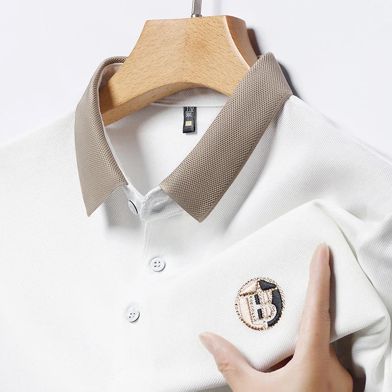2025 الرجال جديد المطرزة القطن الأعمال الترفيه قصيرة الأكمام قميص بولو موضة قصيرة الأكمام مريحة وتنفس