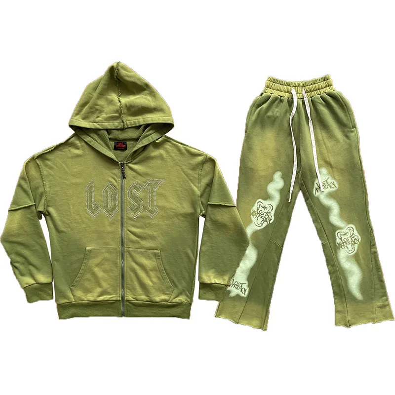 

Комплект молодежной повседневной спортивной одежды: худи на молнии с стразами и длинными рукавами, толстовка для весенне-летнего сезона