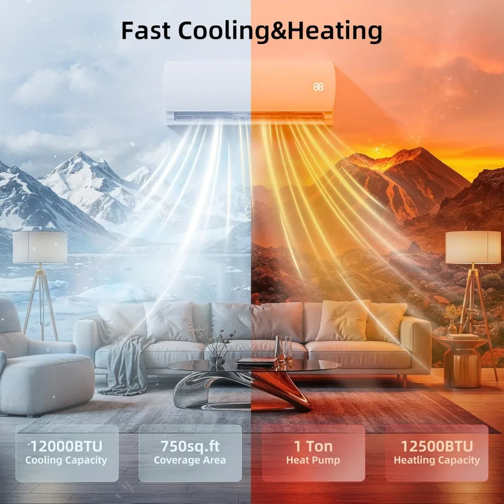 12000BTU Mini Split AC/Heating System,19 SEER2 Energy Efficient Mini Split Air Conditioner, Ductless Inverter AC Unit