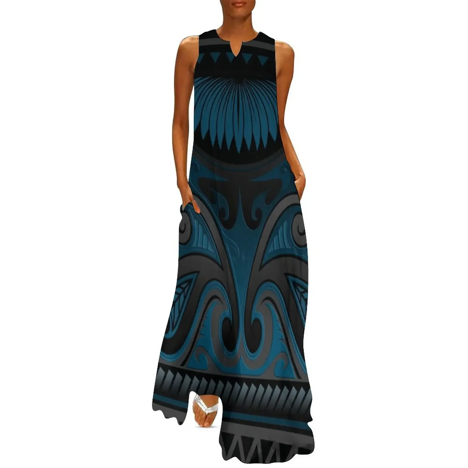 

Blue Grey Ornate Māori Design, New Zealand Long Dress Dress for girls dress vintage long dresses for women