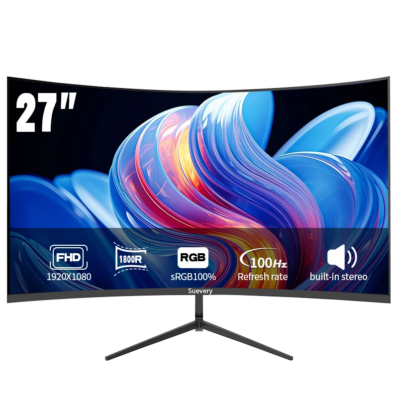 Suevery 27-inch Gaming Monitor, 100hz Computer Monitor FHD 1080P PC Monitor,1800R Curved Screen Carries Built-in Sound Frameless