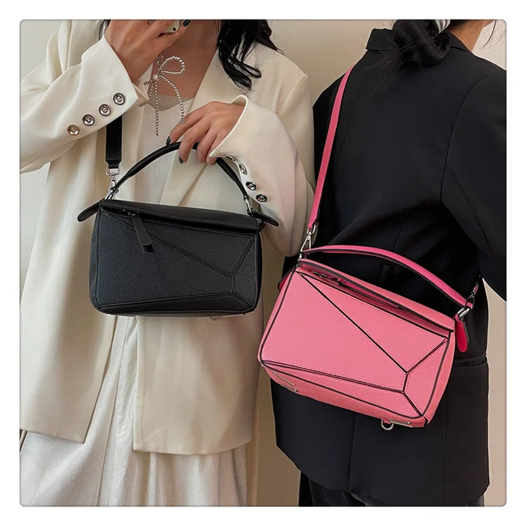 حقيبة حمل كبيرة ذات ملمس - حقيبة كتف هندسية متعددة الاتجاهات، حقيبة يد واسعة ومتينة، متسوق بسيط للاستخدام اليومي