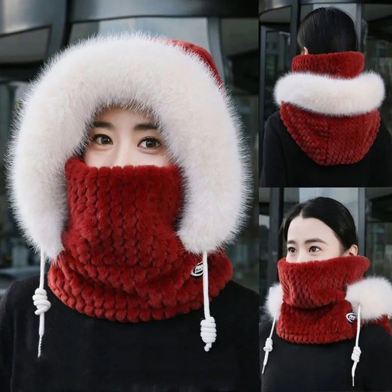 Winter Russian Thicken Hat Face Mask Fleece Ear Flap Trapper Cap For Cycling Ski Cold Weather Windproof Thermal Protection