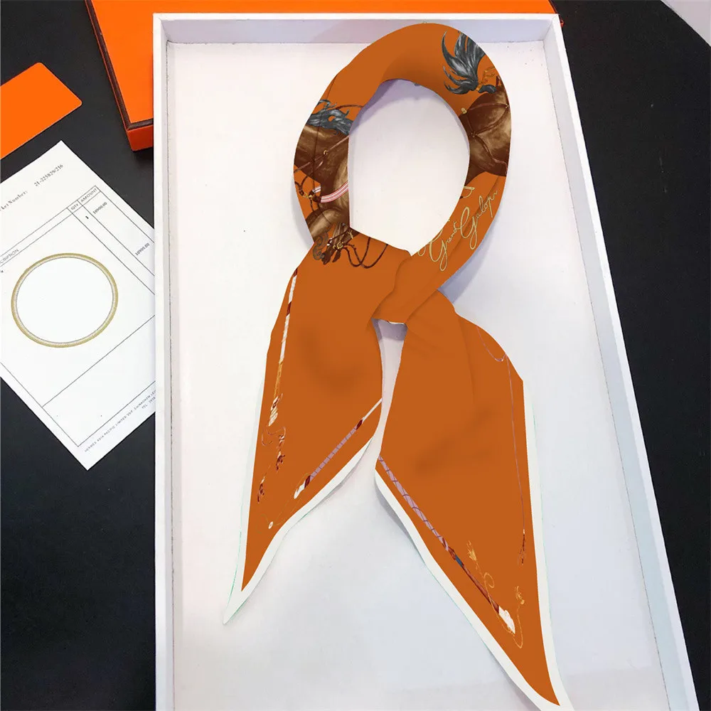Simple Style Women's Scarf Luxury Brand Horse Printed Diamond Silk Scarf Fashion Decorative Neckerchief Ladies Neck Scarf Shawl