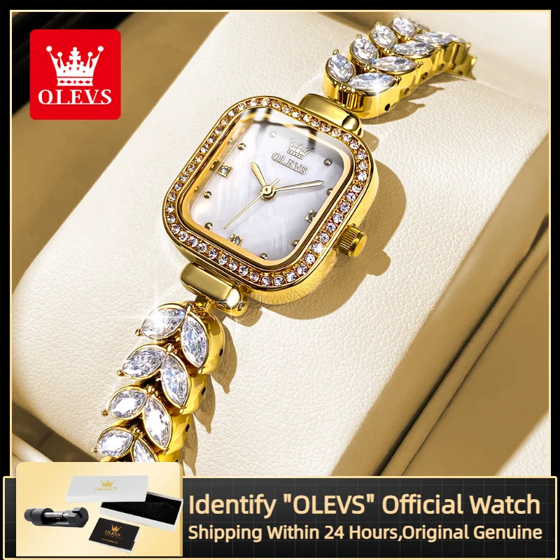 OLEVS 9987 Quartz Women's Watch Fashionable Elegant Diamond Square dial High quality Mermaid stainless steel strap Women's Watch