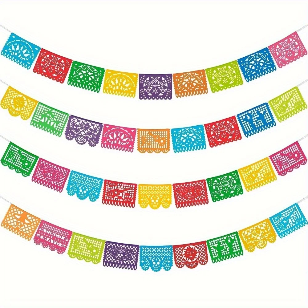 Mexikanisches Papel Picado Banner PVC Bunte Fiesta Girlande Cinco De Mayo Tag der Toten Party Deko Hängende Wimpelkette Geburtstag Hochzeit