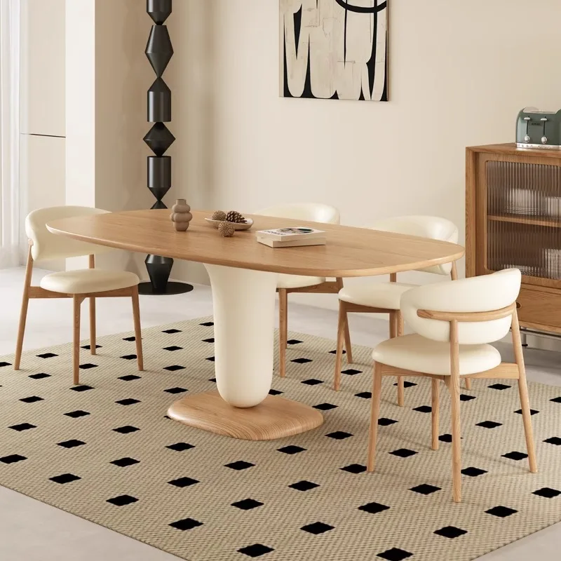 Dining table all solid wood dining table household small apartment one table four chairs rectangular cream wind