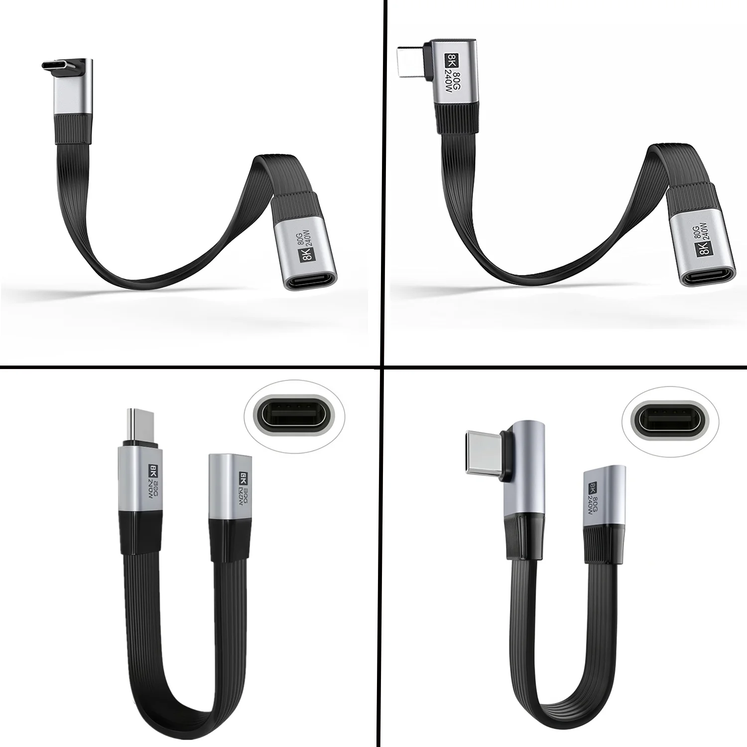 Short USB C Extension Cable, 240W Right Angle USB C Male to Female Cable, 80Gbps Up&Down Angle 90 Degree USB 4 Extender 8K Video