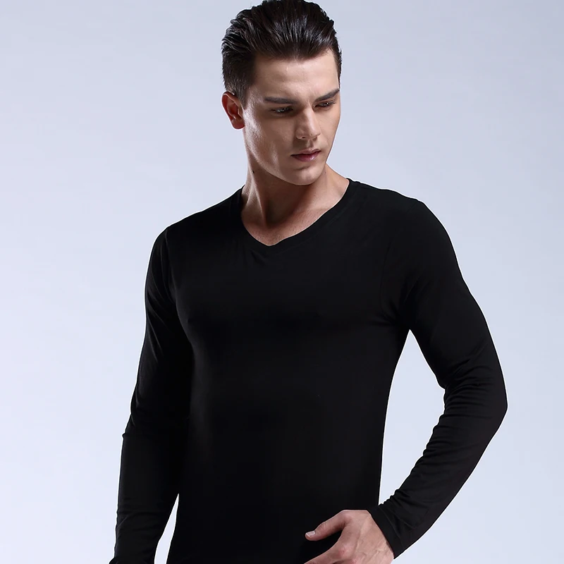 Men's tight-fitting Modal basic V-neck thermal underwear autumn single low-neck base shirt close-fitting thin top