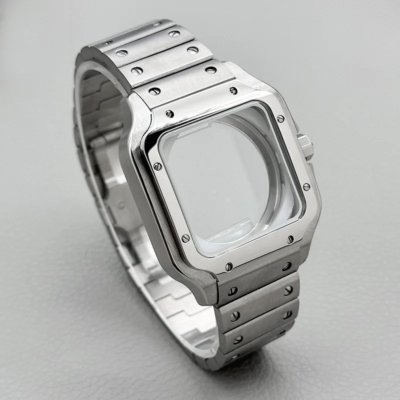 Mod 38mm Santo Watch Case Transparent Back Fits NH35 NH36 4R Movement Square Watch Case 27mm Dial and Strap Case Repair Parts