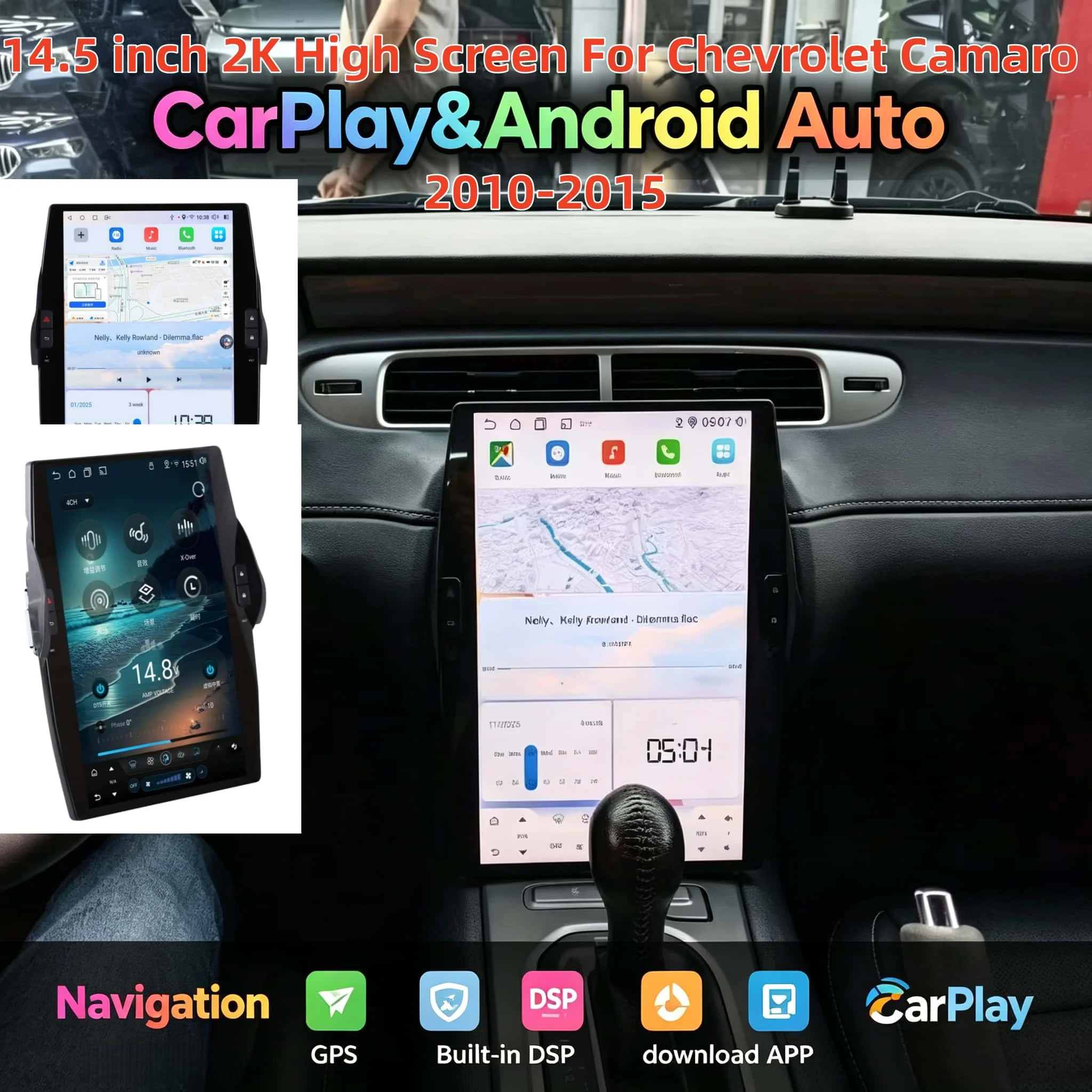14.5”Android For Chevrolet Camaro 2010-2015 Radio CarPlay Car GPS Navigation Multimedia Player Car Radio Recorder BT 5.0 Touch