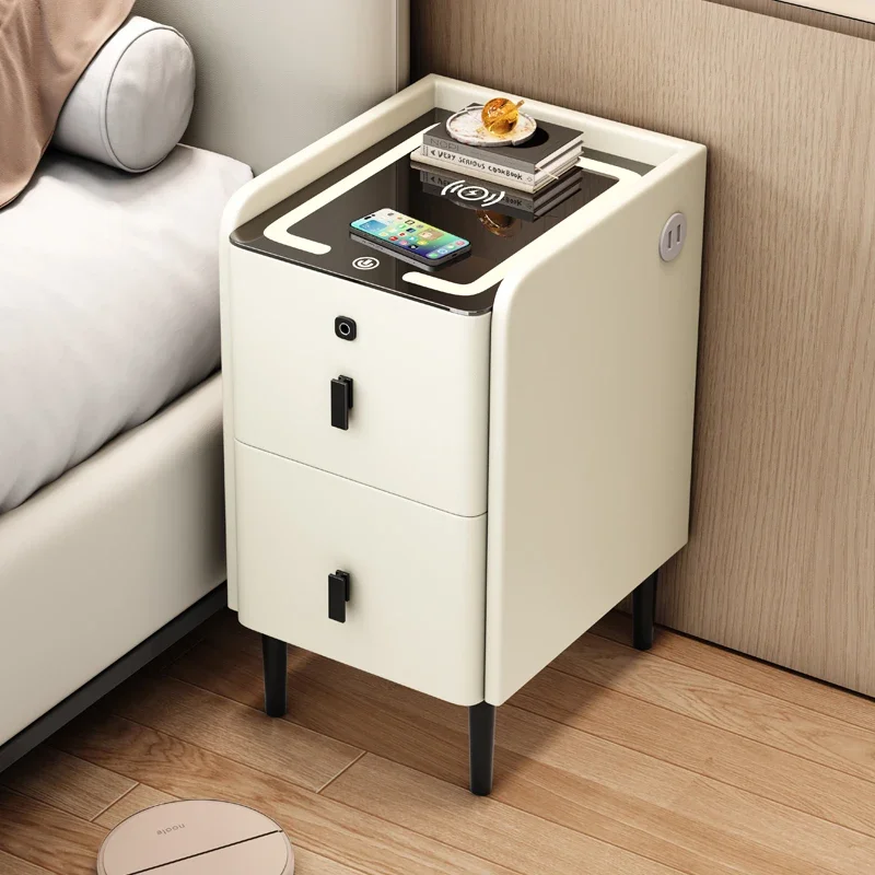 Minimalistische massief houten opbergkast Slim luxe nachtkastje Ultra smal nachtkastje Compacte slaapkamerorganizer met opladen