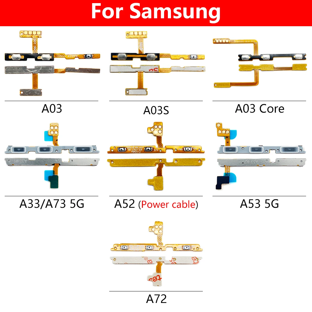 10Pcs, Power on off Volume Key Button Flex Cable For Samsung A02S A22 A32 A52 A72 A03s A03 Core A04 A04s A13 A33 A53 A73 5G 4G