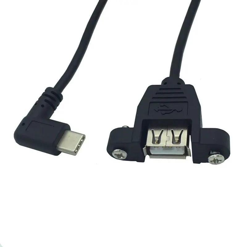 0.5m USB 2.0 A Female to Type-C Male 90 Degree Bend Baffle Cable With Ear and Screw Hole for Fixing USB Extension Cable