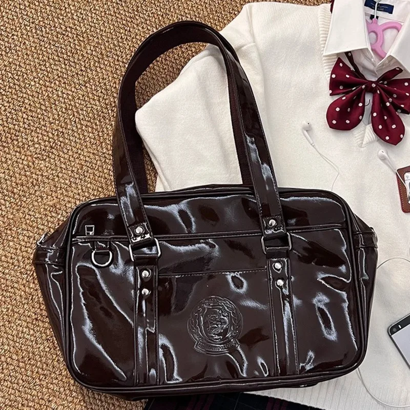 

Сумка из искусственной кожи в стиле Харадзюку, большая вместительная сумка-тоут Y2k на молнии, японская униформа, сумка-мессенджер JK, прямоугольная женская сумка