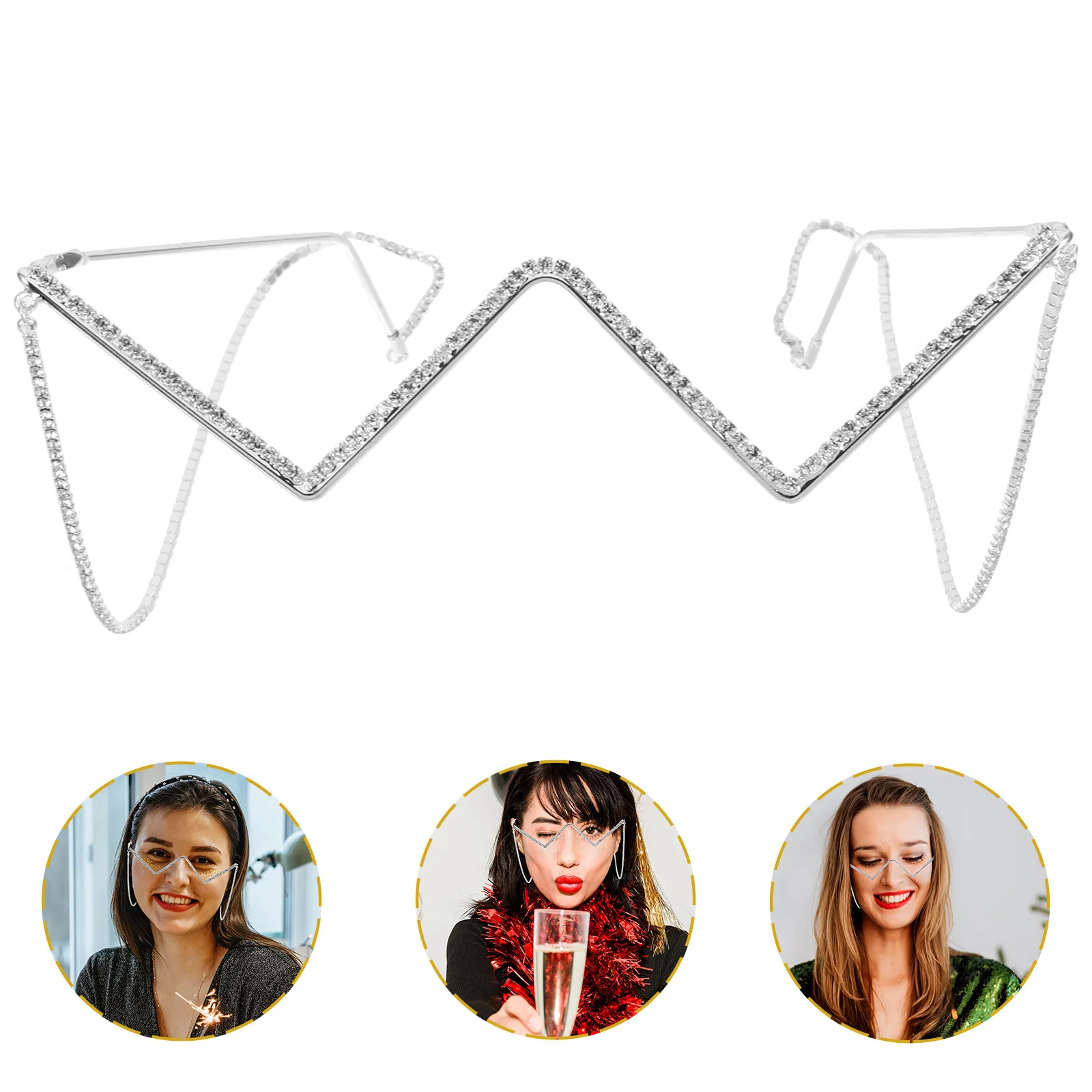 

Half Frame Rhinestone Glasses Frame Sparkling Eyeglasses Without Lenses Retro Chain Party Punk Glasses Frames for Women Teens