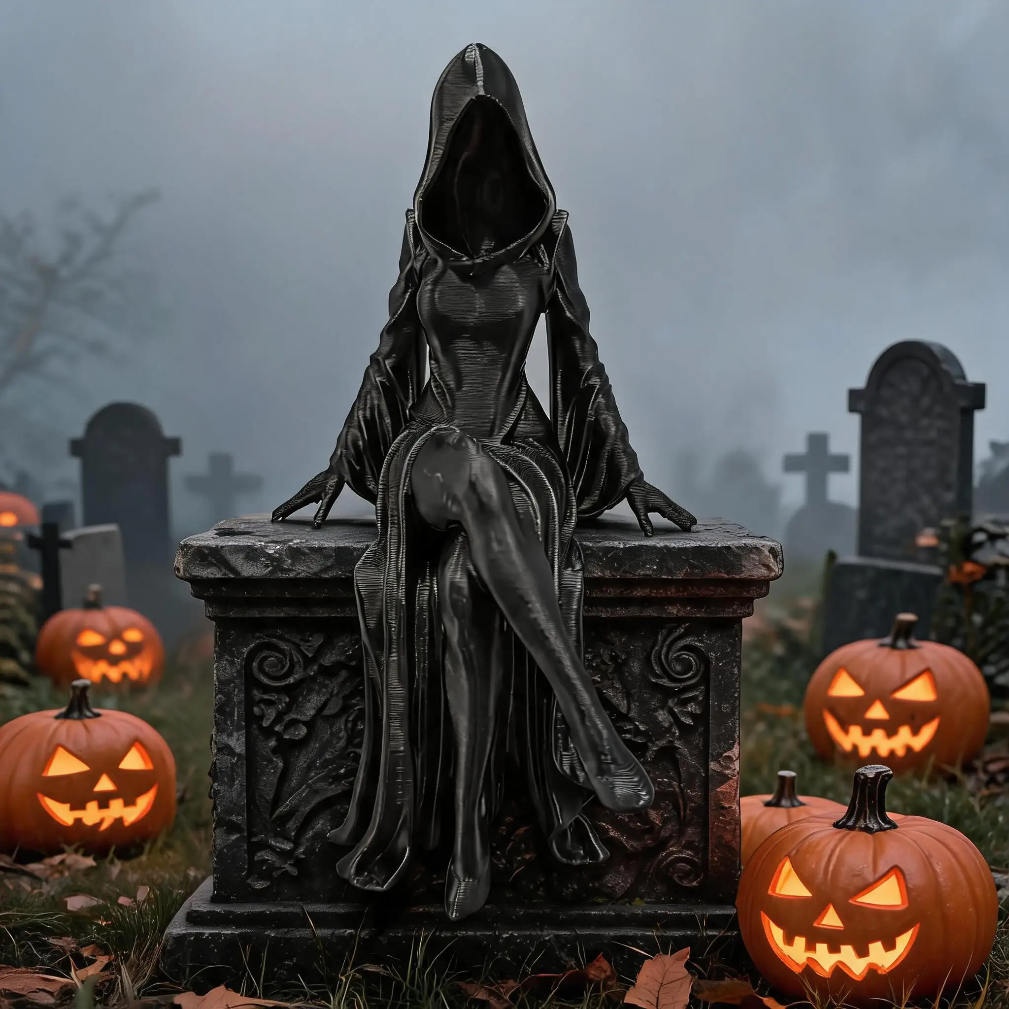 Silent Graveyard Faceless Reaper Woman Statue Vintage Gothic Art Decor