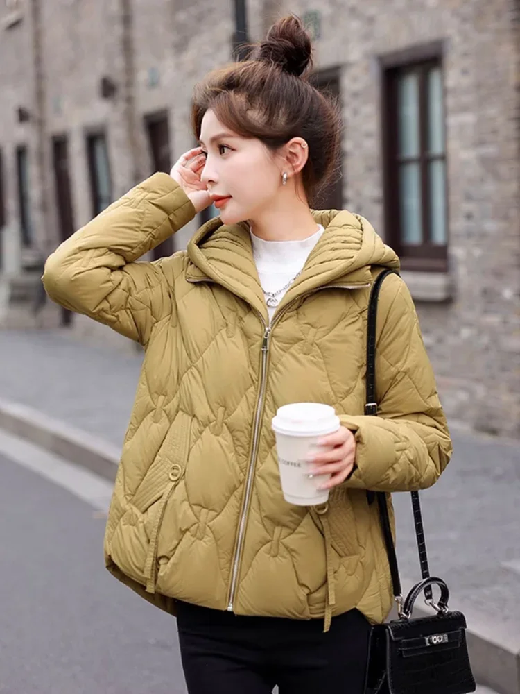 Women\'s Winter Coats 2024 Loose Casual Short Down Jacket Lightweight Hooded Puffer Jacket Fashion Warm White Duck Down Jacket