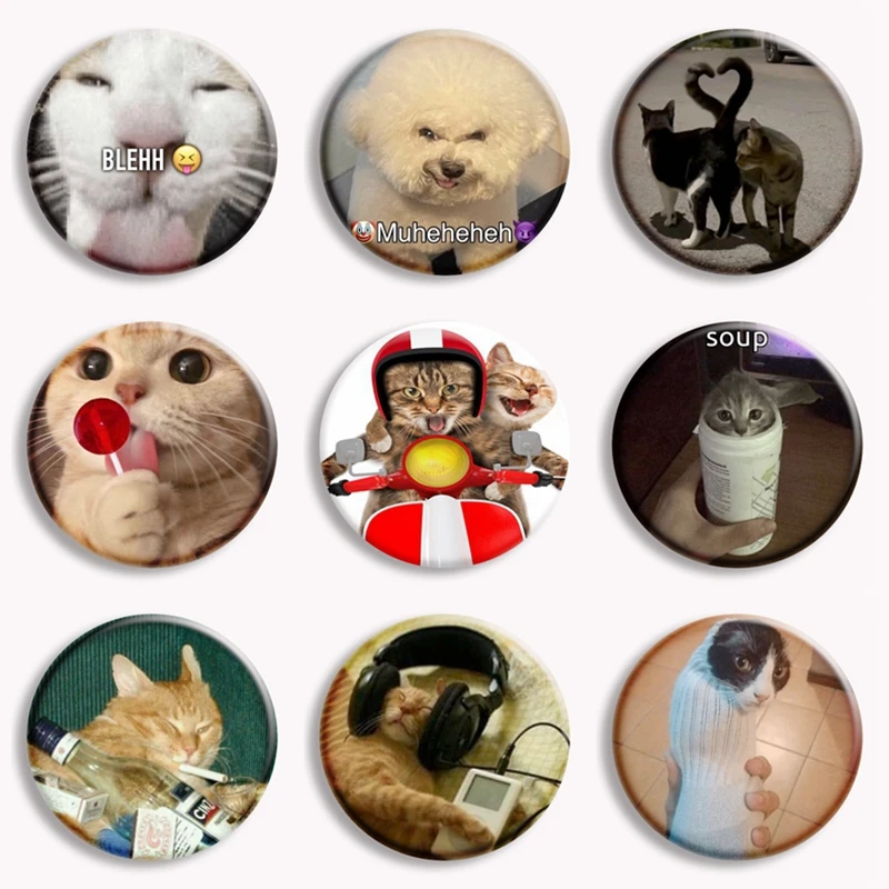 Śmieszny Pies Kot Zwierzę Meme Szpilka Kawaii Kreskówki Koty Splinky BLEH Odznaka Broszka Śliczna Torba Dekoracja Akcesoria Przyjaciele Prezent 58mm