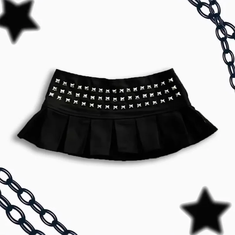 Summer Fashion Street Wear Women's Gothic Punk Cross Nail Fold Mini Skirt High Waist Short Skirt Black Zipper Skirt 2026 New