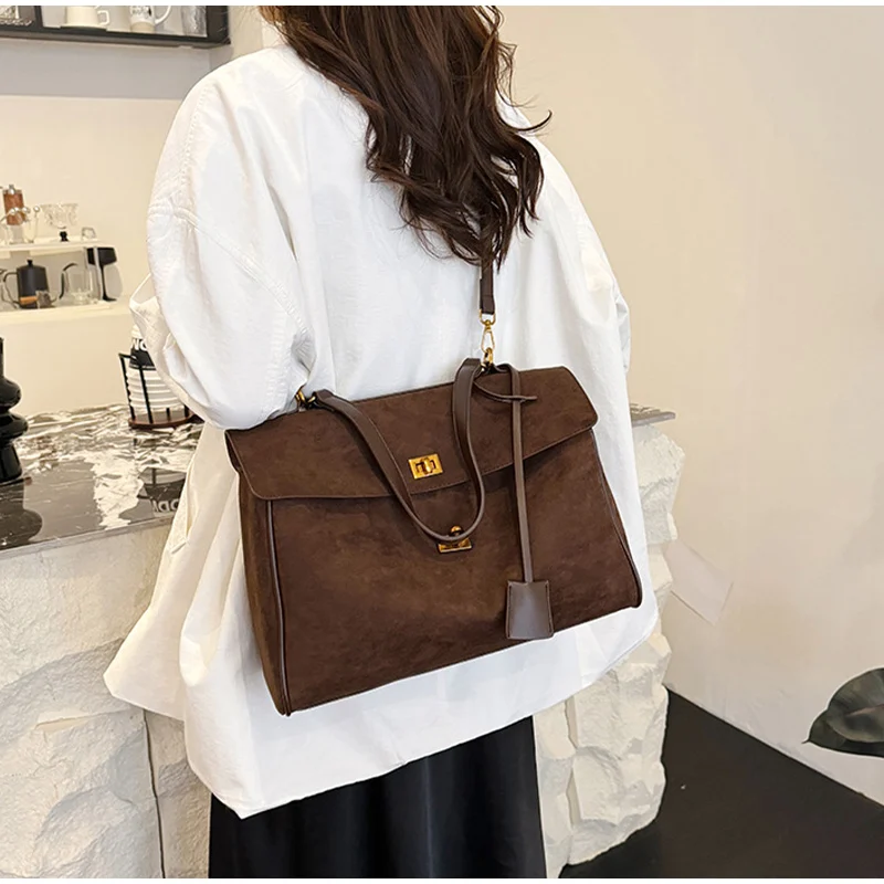 Light Luxury Vintage Tote Bag Popular New European America Large-capacity Shoulder Bag High-quality Pu Suede Matte Crossbody Bag