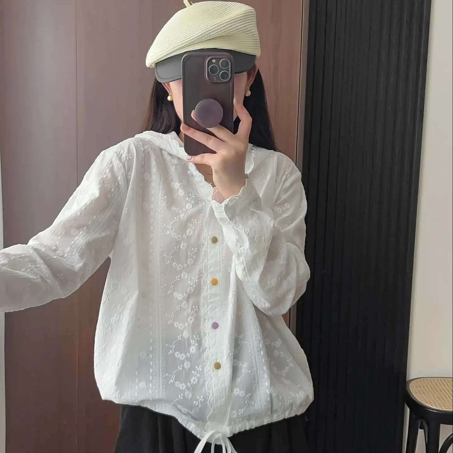 Japanese Mori Girl Lace Embroider Hoodies for Women Autumn Cute Long Sleeve Hooded Shirts Blouses Sweet Lolita Clothing