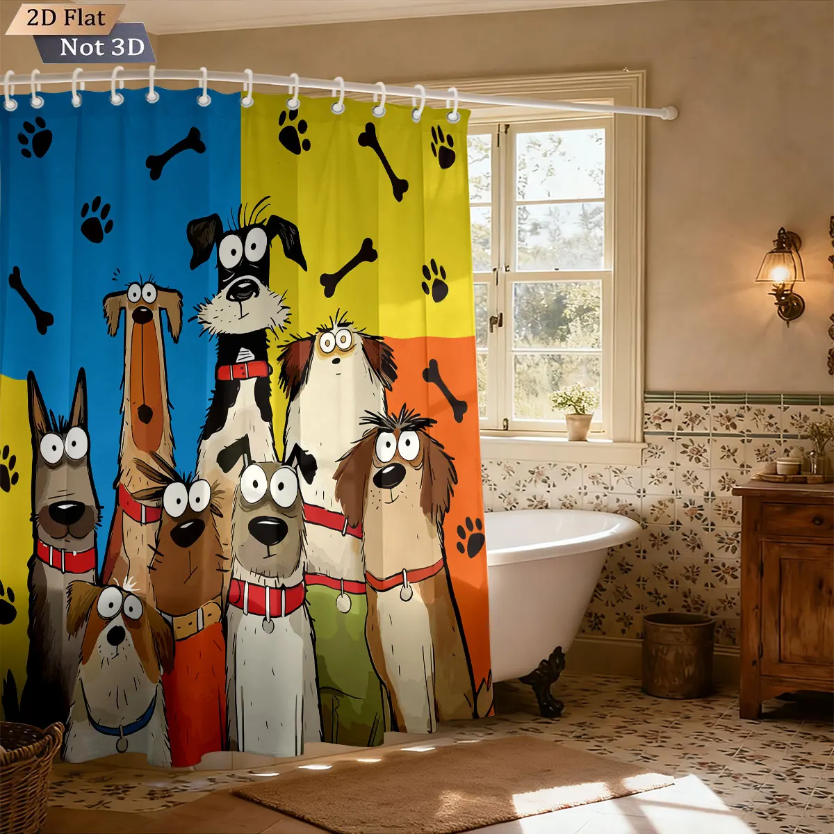 Cute Dog Group Shower Curtain Machine Washable All Season Waterproof Privacy Protection Cartoon Design Fun Elevate Your Space