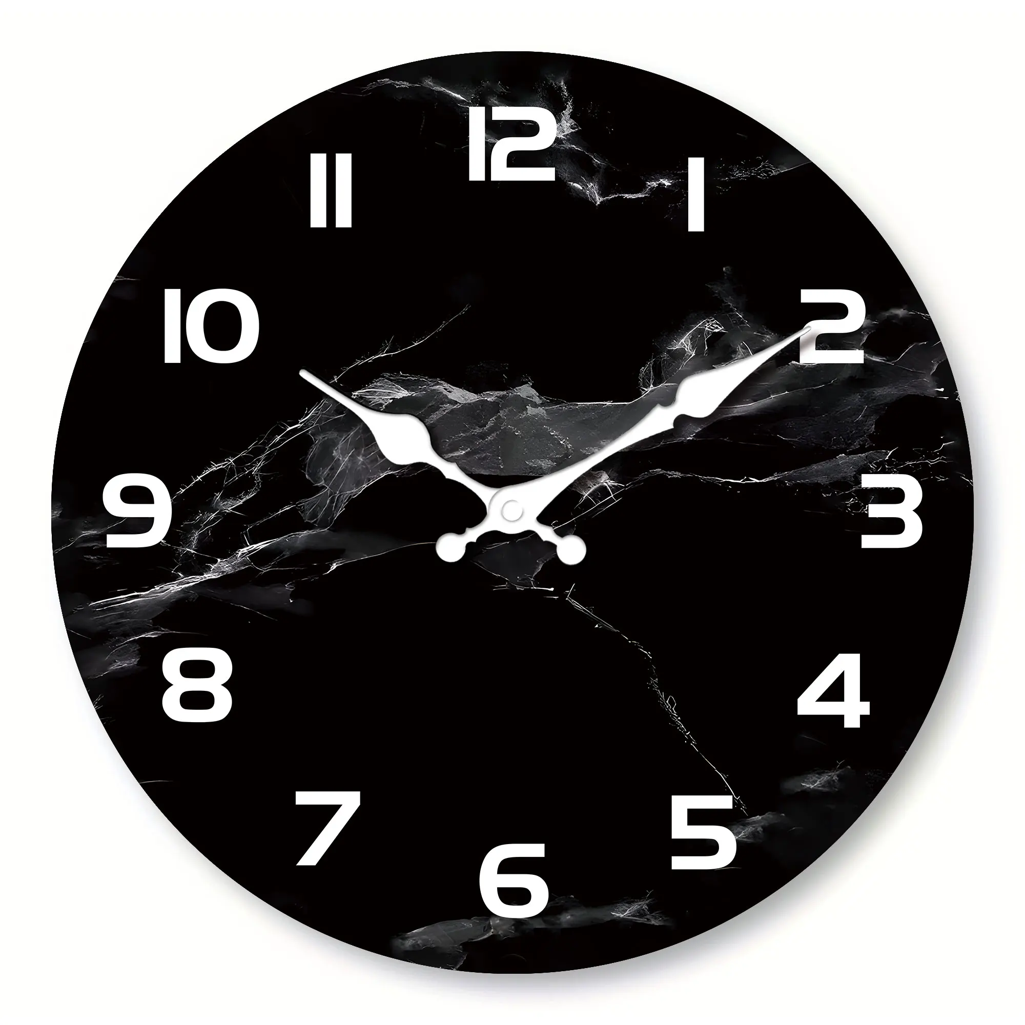 1pc Simple Black marble textured wooden wall clock - Silent non-ticking round clock, suitable for living room bedroom, room deco