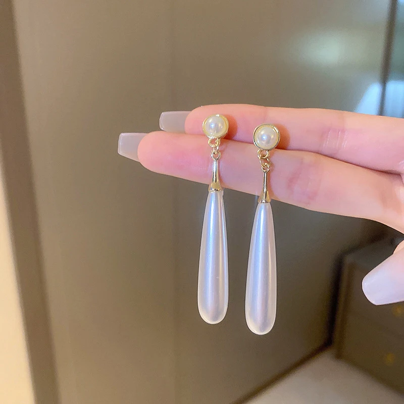 925 silver needle French elegant temperament pearl drop earrings female long accessories light luxury earrings stud earrings