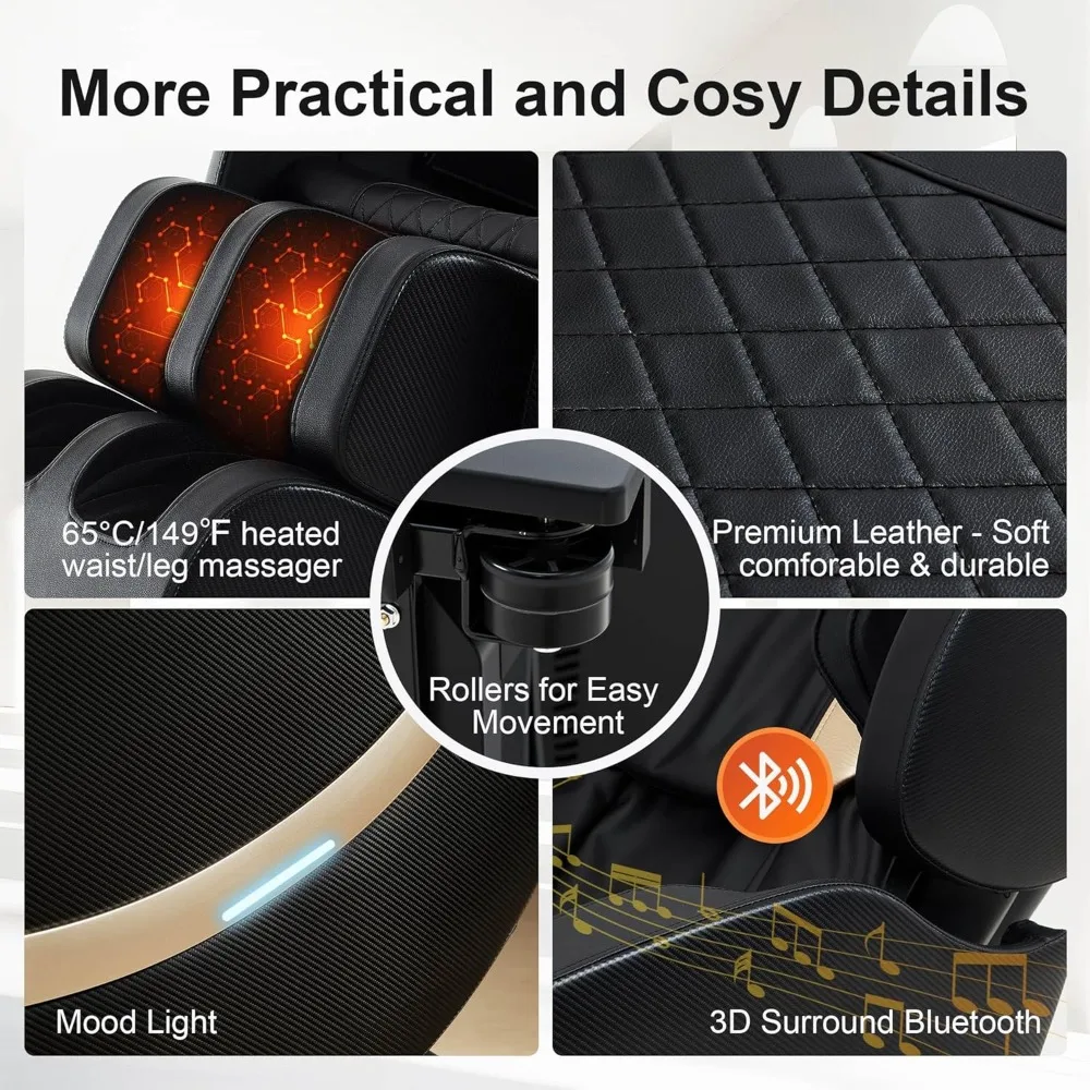 كرسي تدليك لكامل الجسم - كرسي تدليك بدون جاذبية مع نظام أسطوانة L-Track 4D، ضغط هواء كامل الجسم، علاج حراري وSM #5