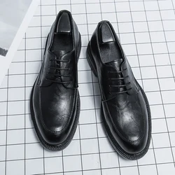 Men's Concise Oxford Business Leather Shoes Formal Dress Shoes Korea Style Office Work Shoes Brand Black Brown Plus Size 38-46