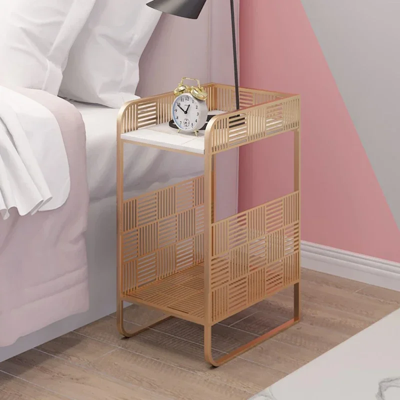 Modern Ultra-Narrow Bedside Table, Iron Hollow Out Side Table for Versatile Room and Office Desks