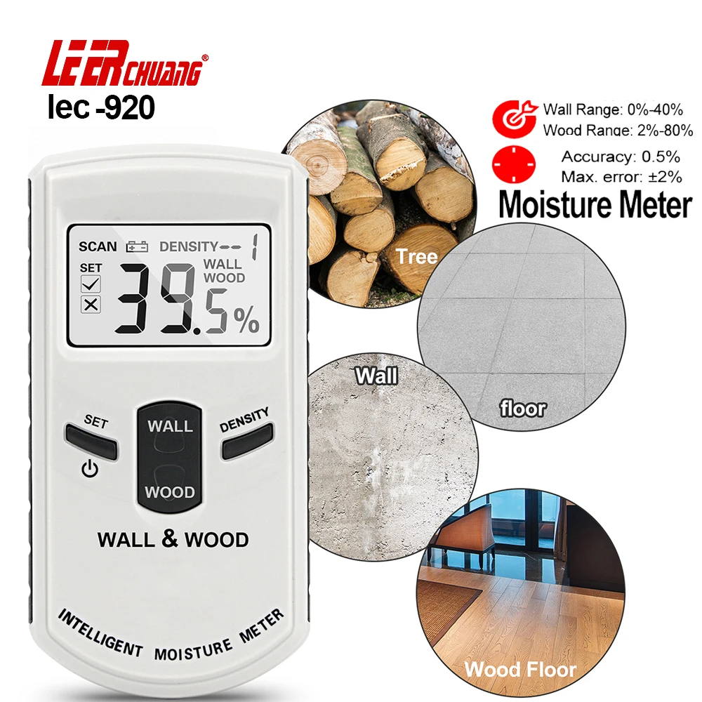 

LEERCHUANG Wood Moisture Meter HF Electromagnetic Sensing Lumber/Timber/Wall Moisture Meter Damp Detector Wood Humidity Tester