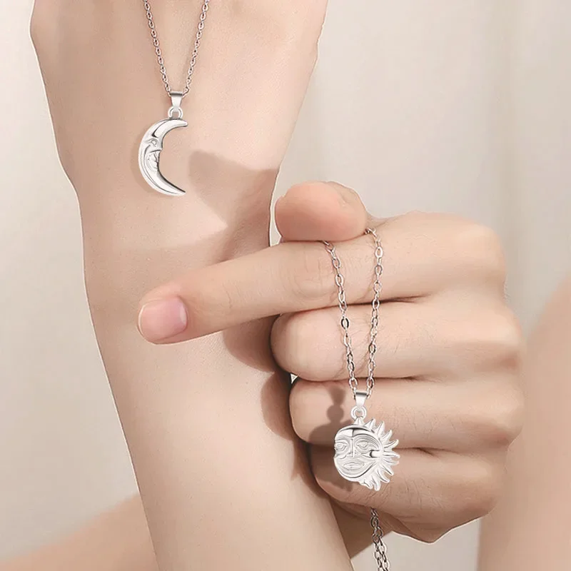 Fashion Fashion New Sun Moon Couple Necklace Pair of Magnet Stone Men and Women Simple Valentine's Day Gift