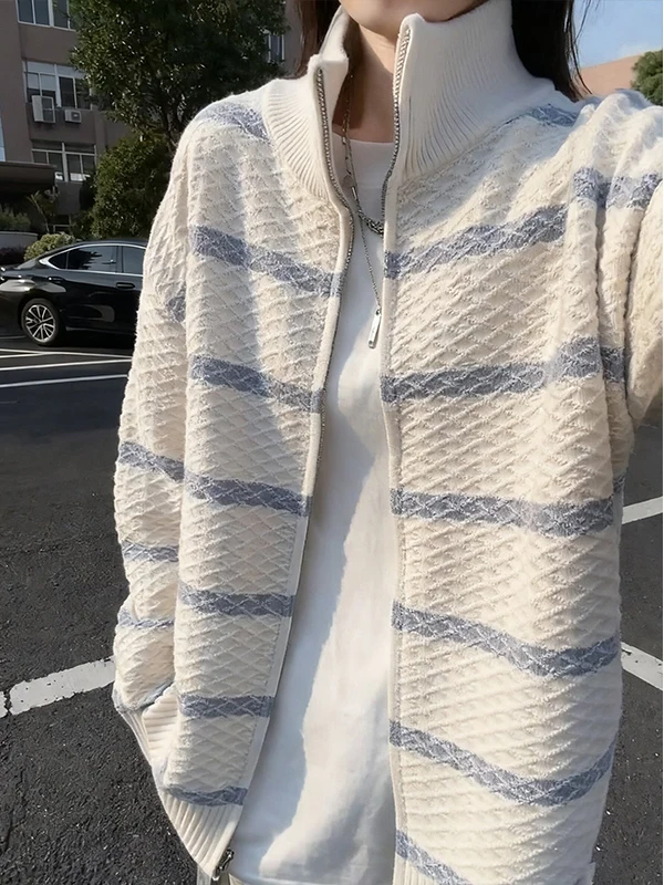 

Повседневный свободный вязаный свитер, кардиган контрастного цвета с воротником-стойкой Lazy Sle, мужская осенняя одежда, длинное волокно из полиэстера