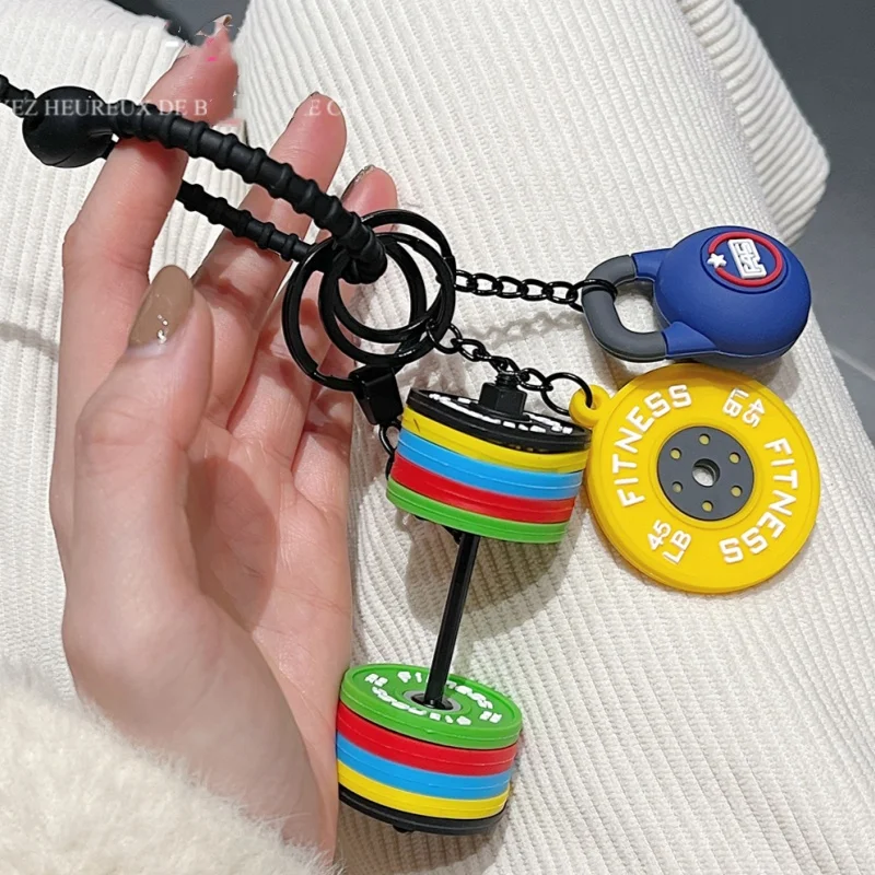 Fitness Keychain Gym Barbell Key Chain Weightlifting Keyring Silicone Dumbbell Motivational Gifts Weightlifting Bag Charms