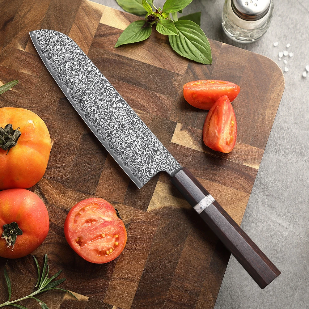 MOSTODOZO 7-inch Japanese Santoku Knife Damascus Steel Slicer Meat Vegetable Cleaver Handmade Professional Kitchen Chef Knives