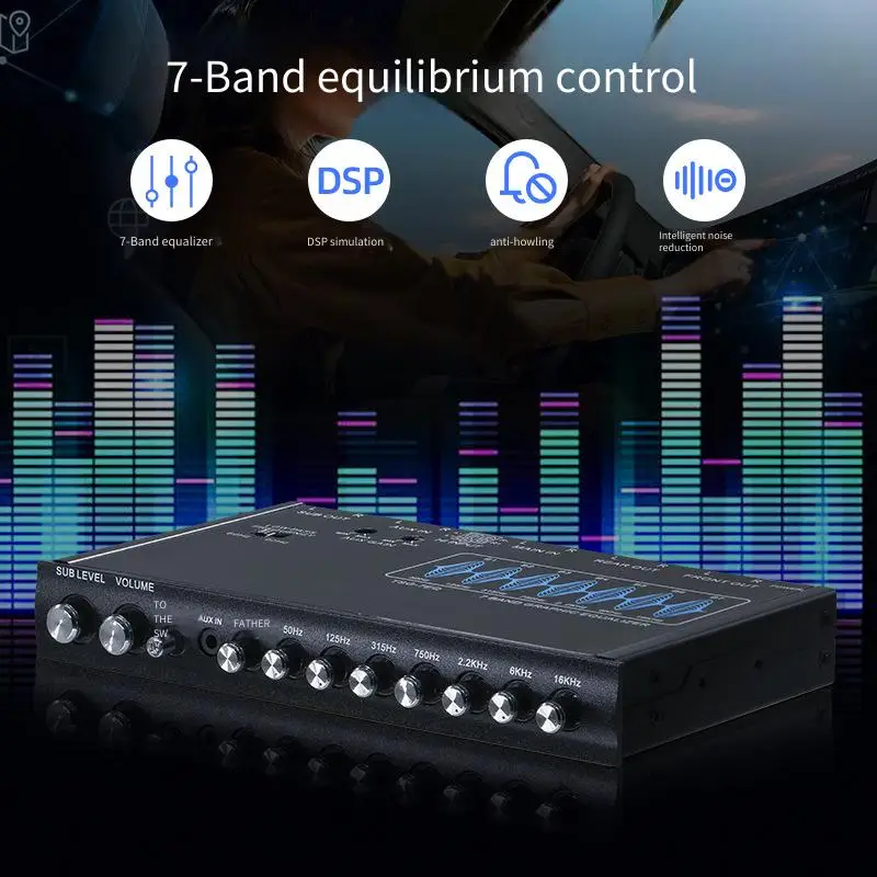 7 Band Car Equalizer Audio EQ Tuning Crossover Amplifier Parametric Car Preamplifier Audio Equalizer Car Audio EQ Tuning Divider