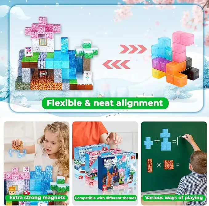 150 pièces blocs magnétiques Montessori constructeur blocs de construction ensemble, Premium éducatif enfants jouets cadeau pour noël anniversaire