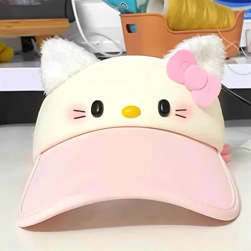Miniso لطيف HelloKitty قبعة المرأة الصيف الأشعة فوق البنفسجية حماية الشمس قبعة فارغة أفضل قبعة المرأة قبعة الشمس قبعة الشمس