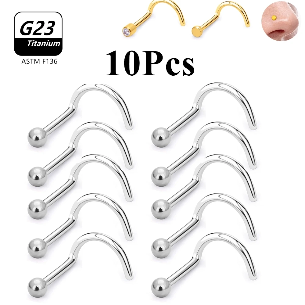 

10PCS/Lot G23 Titanium Popular CZ Nose Stud Ring Piercing 20G Ball Fashion Septum Studs Mini Earrings Body Jewelry Wholesale