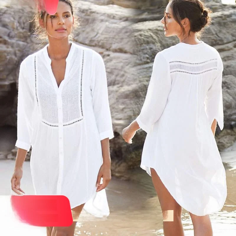 เสื้อคลุมชายหาดผ้าฝ้ายผสมสำหรับผู้หญิง รุ่นใหม่ สไตล์แฟชั่น เสื้อคลุมว่ายน้ำ เสื้อคลุมฤดูร้อน