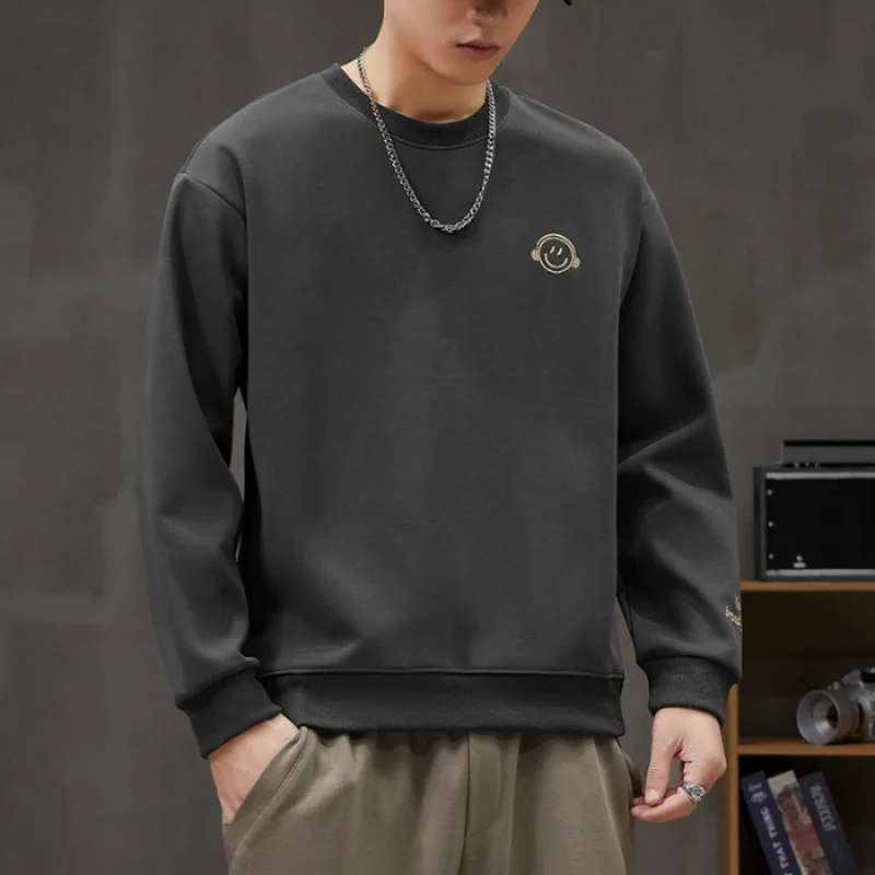 2024 New Men's Trendy Sweater Autumn Simplicity All-Match Elastic Soft Comfort and Casual round Neck Long Sleeve Top