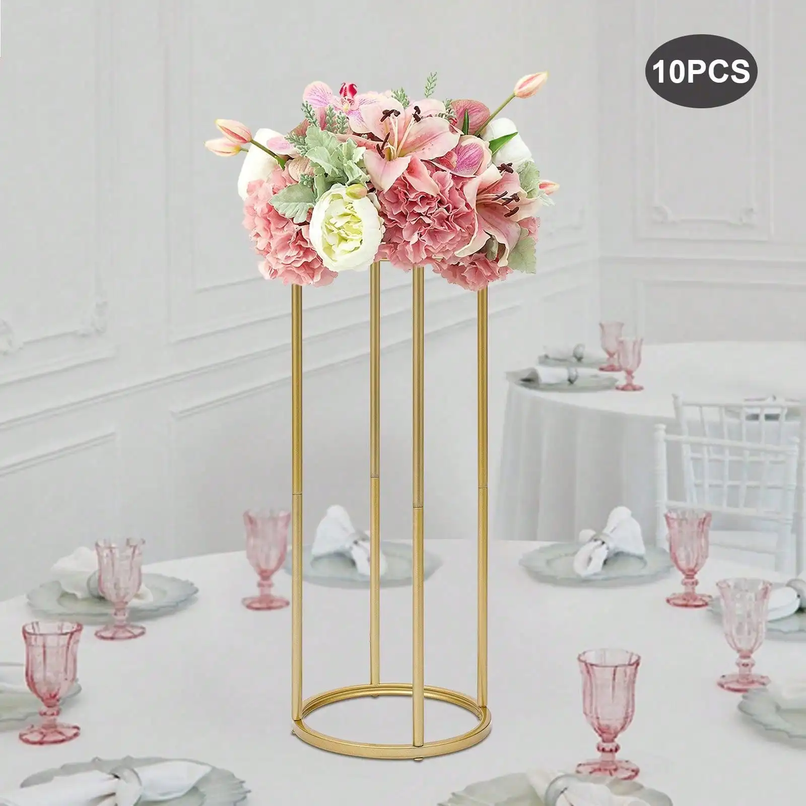 

10Pcs Wedding Table Flower Centerpiece Decor 80cm Tall Gold Metal Column Centerpieces Party Favors Room Decor