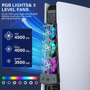 مروحة تبريد RGB لنظام التبريد الفعال لجهاز PS5 مراوح تبريد صامتة 3 سرعات لملحقات جهاز PS5 قرص وإصدار رقمي 6 مبرد مبرد مبيعات رئيسي لجهاز PS3 - No4