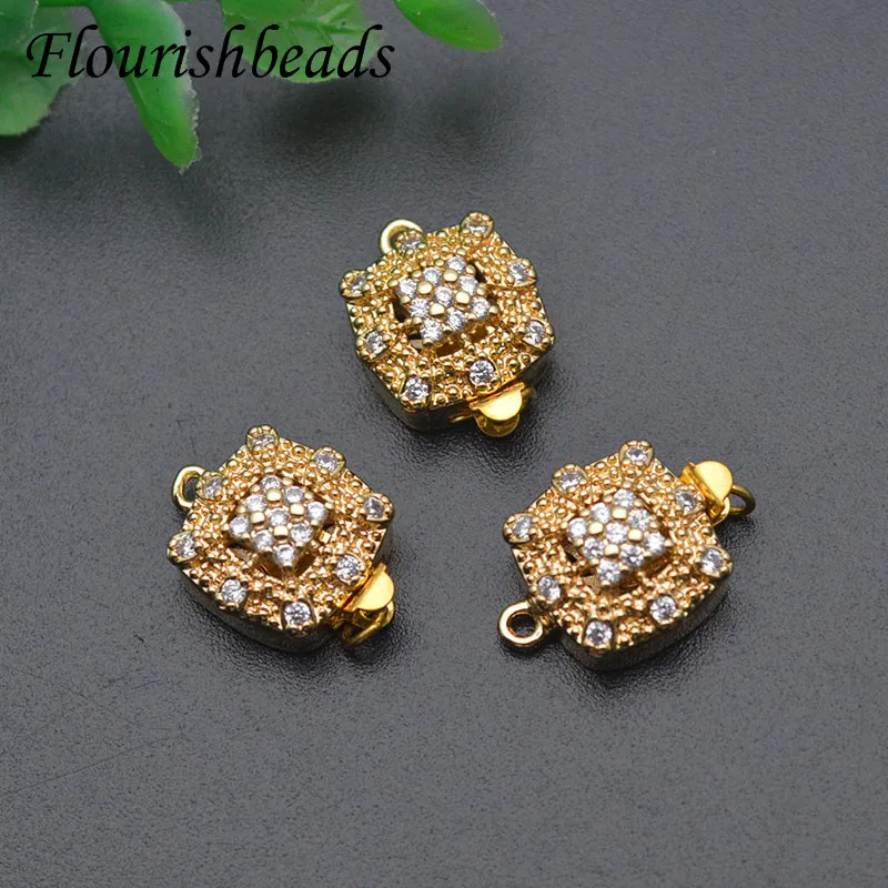 10pcs/lot Gold Silver Color Box Clasp CZ Beads Paved Flower Shape Connector for DIY Pearl Bracelet Jewelry Making