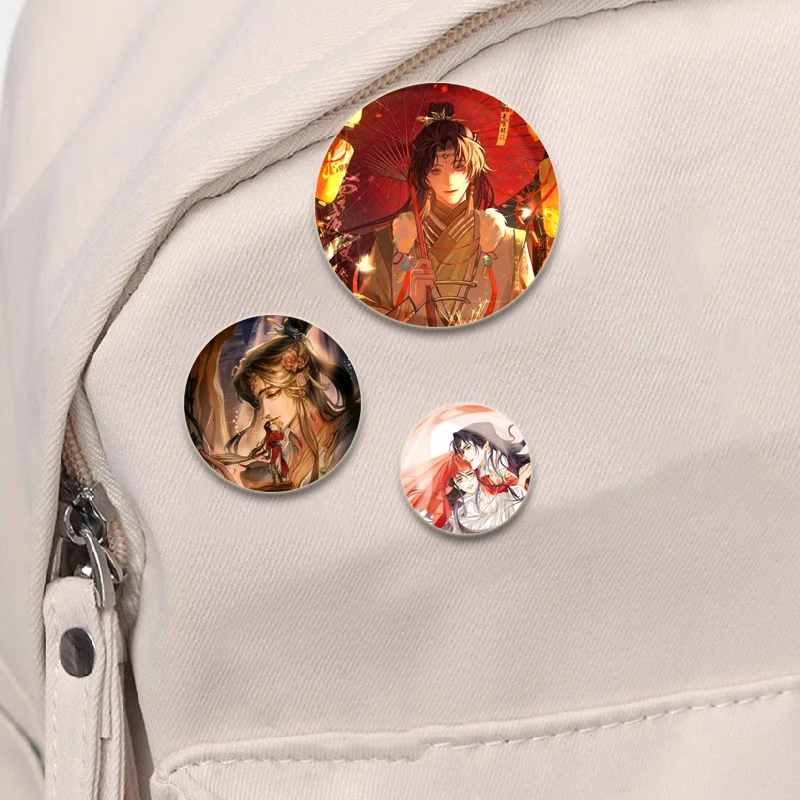 Heaven Official\'s Blessing Badge Hua Cheng and Xie Lian Cartoon Figure Brooch Pins for Backpack Accessories Jewelry Hat Backpack