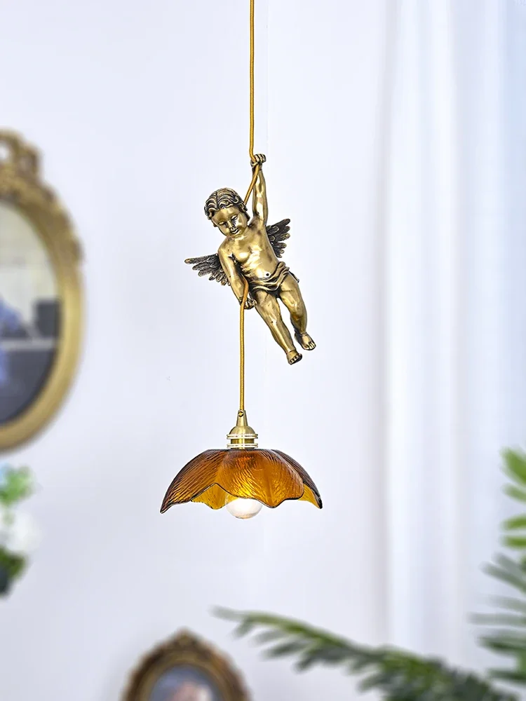 French all copper Angel small chandelier retro porch balcony chandelier Medieval Japanese Flower Restaurant bedside lamp