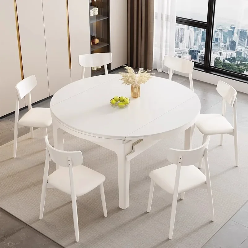 

Nordic Slate Dining Table Simple Modern Wooden Multifunctional Folding Round Small Living Room Mesa Household Furniture YX50DT