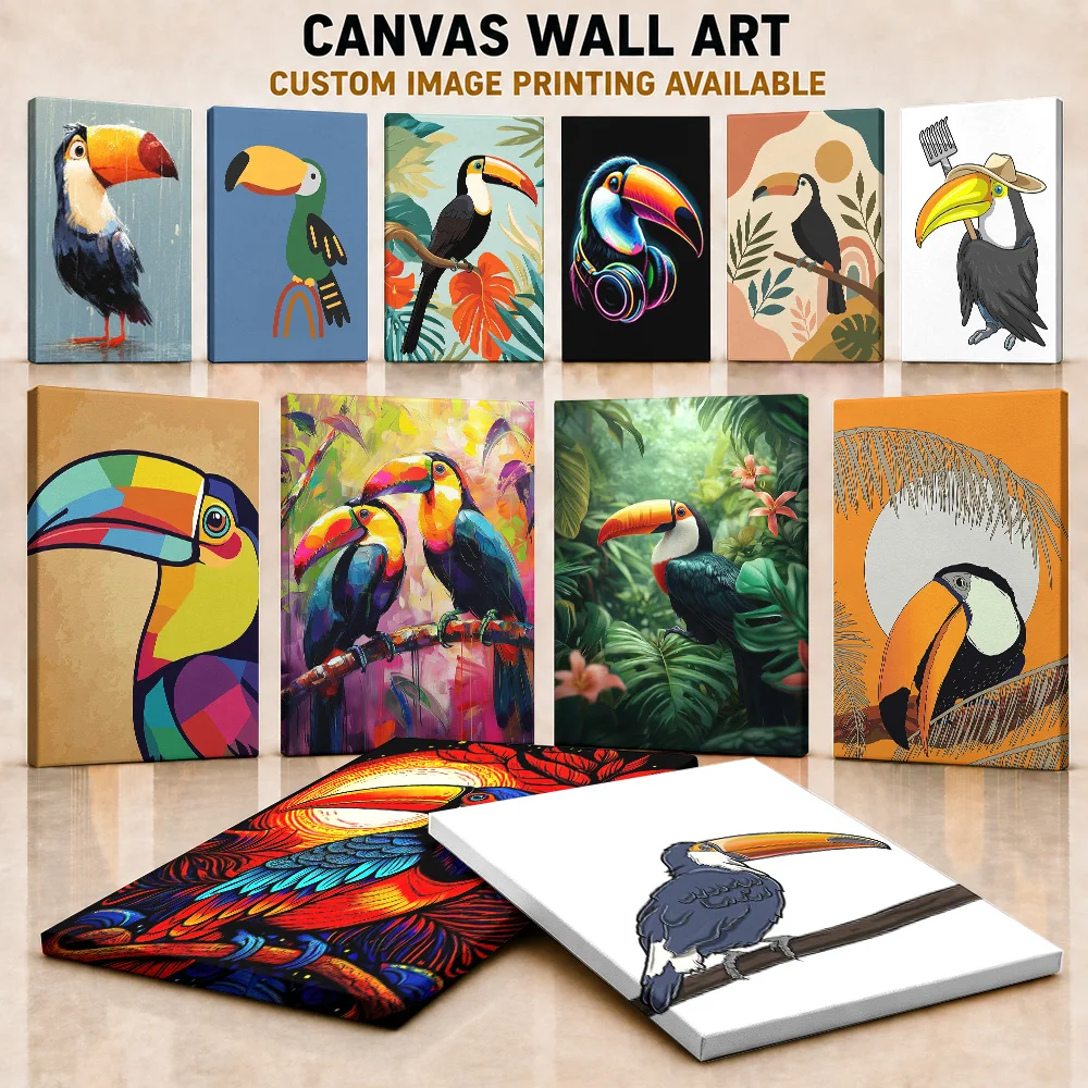 Toucan Canvas Print Posters Whimsical Creature Style Canvas Wall Art With Personalized Photo For Playroom Ideal Nature Fan Gift